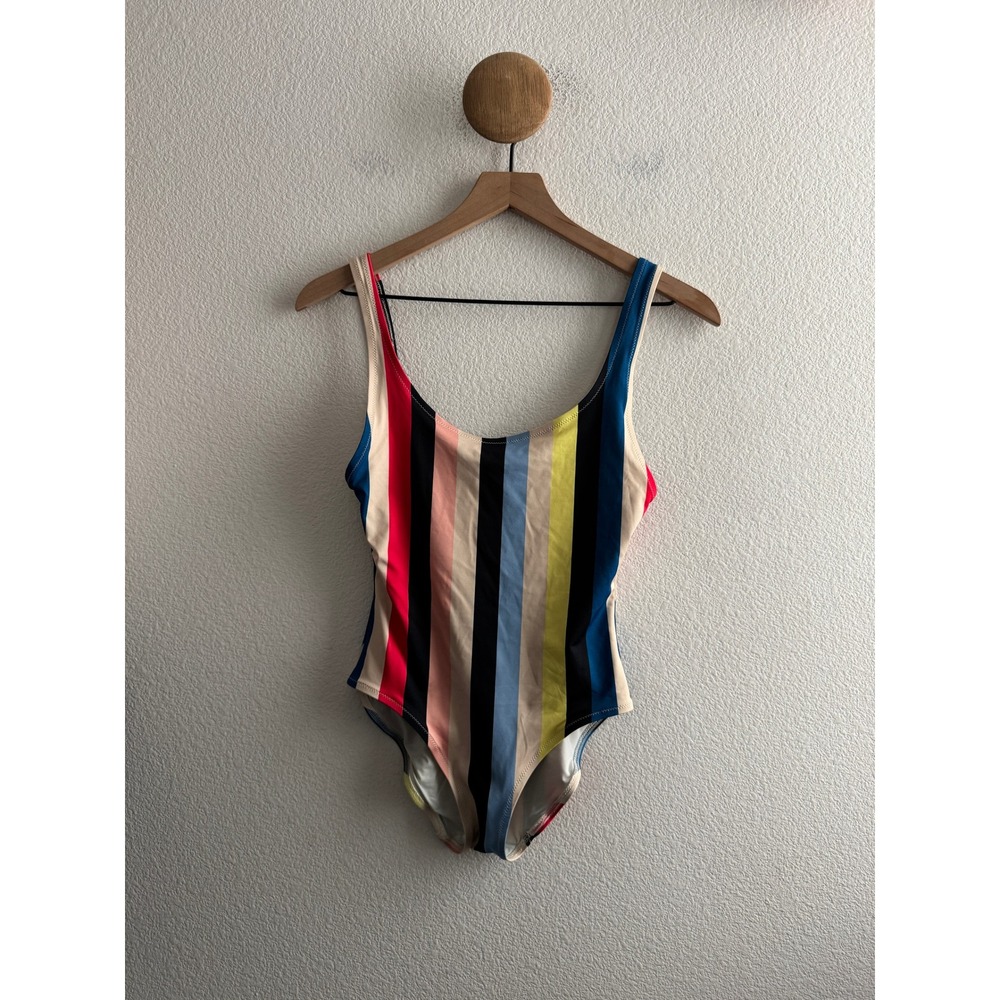 Solid & Striped Multi Color Vertical Stripe Scoop Back One Piece Swimsuit XS
